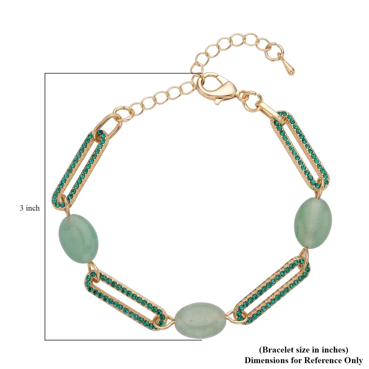 Green Aventurine and Green Austrian Crystal Paper Clip Station Bracelet in Goldtone (7.50-9.50 Inches) 11.00 ctw image number 2