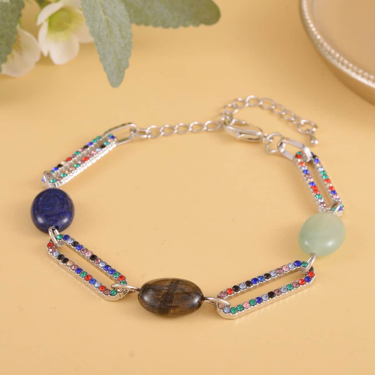 Buy Multi Gemstone and Multi Color Crystal Paper Clip Station Bracelet in  Silvertone (7.50-9.50 Inches) 11.00 ctw at ShopLC.