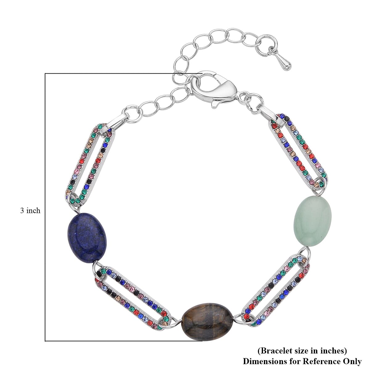 Multi Gemstone and  Multi Color Crystal Paper Clip Station Bracelet in Silvertone (7.50-9.50 Inches) 11.00 ctw image number 3