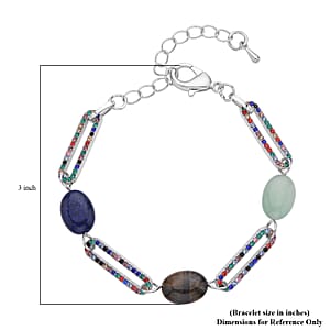 Multi Gemstone and  Multi Color Crystal Paper Clip Station Bracelet in Silvertone (7.50-9.50 Inches) 11.00 ctw