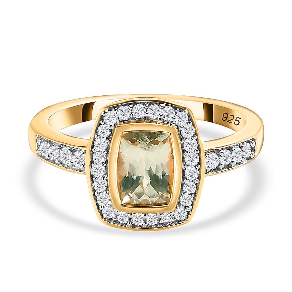 Turkizite and White Zircon1.53 ctw Ring in Vermeil Yellow Gold Over Sterling Silver (Size 10)