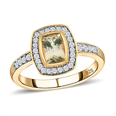 Turkizite and White Zircon1.53 ctw Ring in Vermeil Yellow Gold Over Sterling Silver (Size 10)