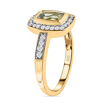 Turkizite and White Zircon1.53 ctw Ring in Vermeil Yellow Gold Over Sterling Silver (Size 10)