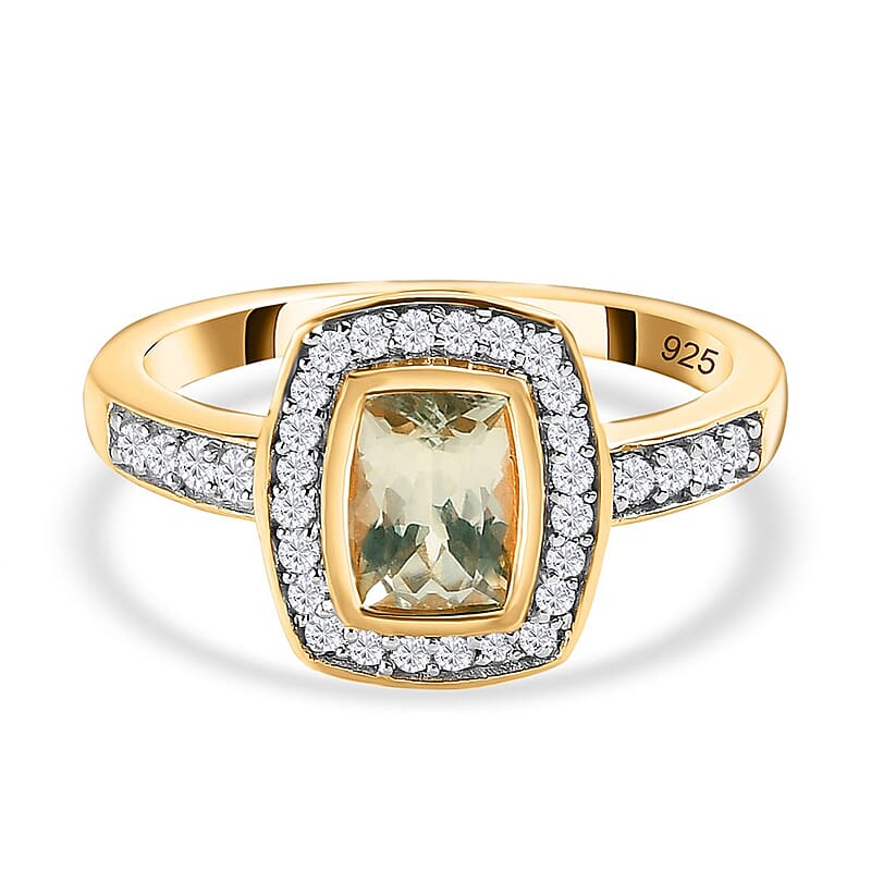 AAA Turkizite and White Zircon 1.34 ctw Ring in Vermeil Yellow Gold Over Sterling Silver (Size 11.5)