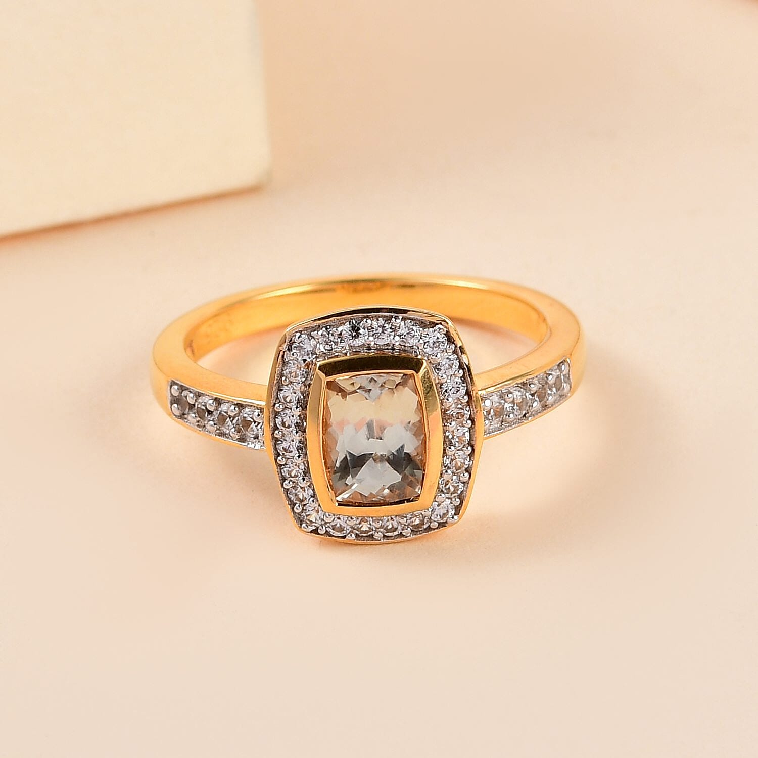AAA Turkizite and White Zircon 1.34 ctw Ring in Vermeil Yellow Gold Over Sterling Silver (Size 11.5)