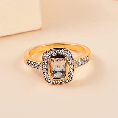 AAA Turkizite and White Zircon 1.34 ctw Ring in Vermeil Yellow Gold Over Sterling Silver (Size 11.5)