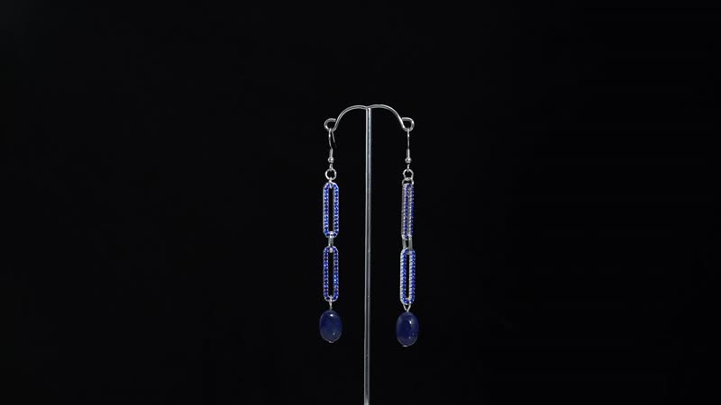 Lapis Lazuli and Blue Austrian Crystal Paper Clip Chain Dangle Earrings in Silvertone 5.00 ctw