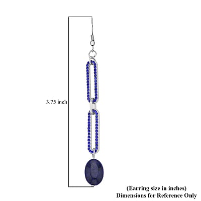 Lapis Lazuli and Blue Austrian Crystal Paper Clip Chain Dangle Earrings in Silvertone 5.00 ctw