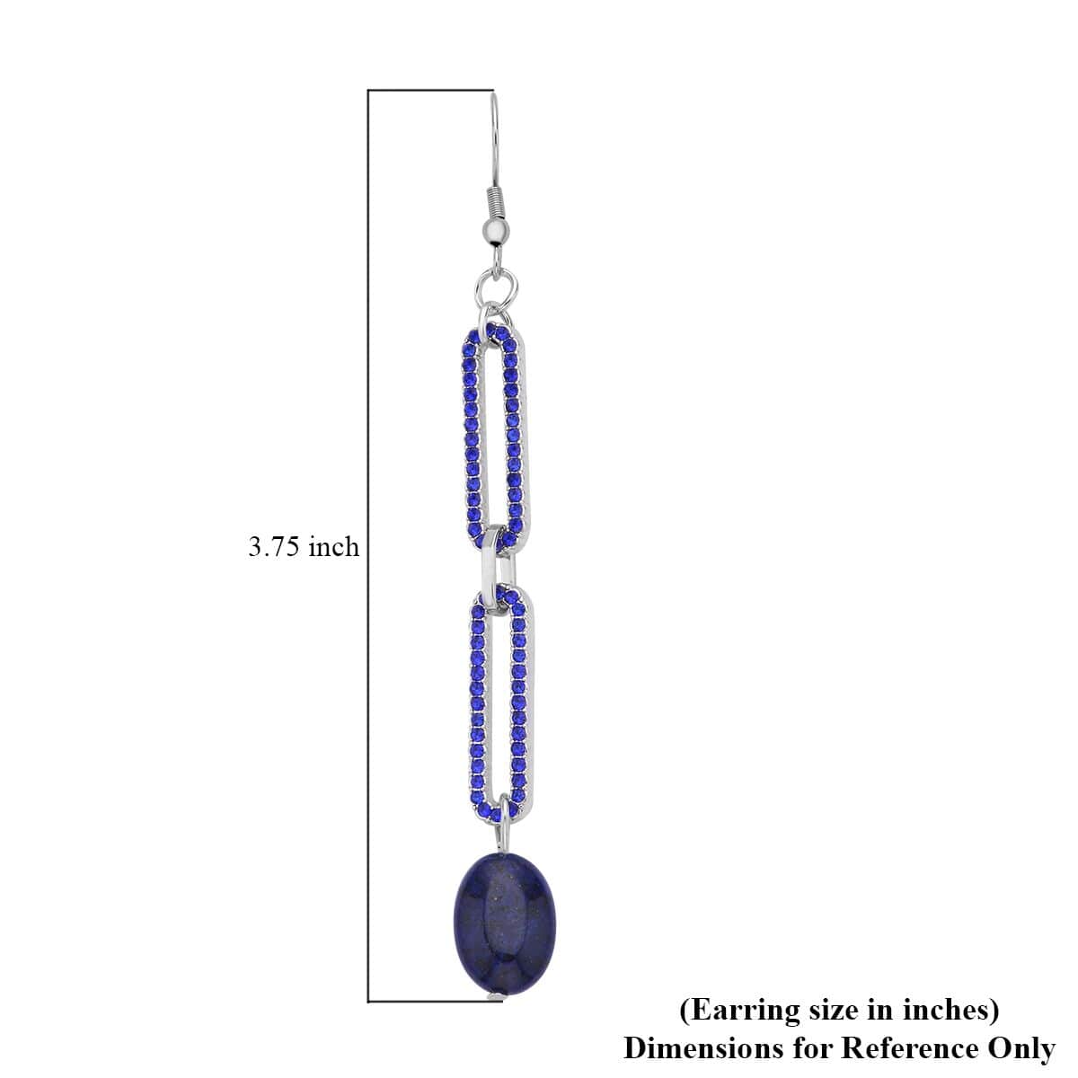 Lapis Lazuli and Blue Austrian Crystal Paper Clip Chain Dangle Earrings in Silvertone 5.00 ctw image number 4