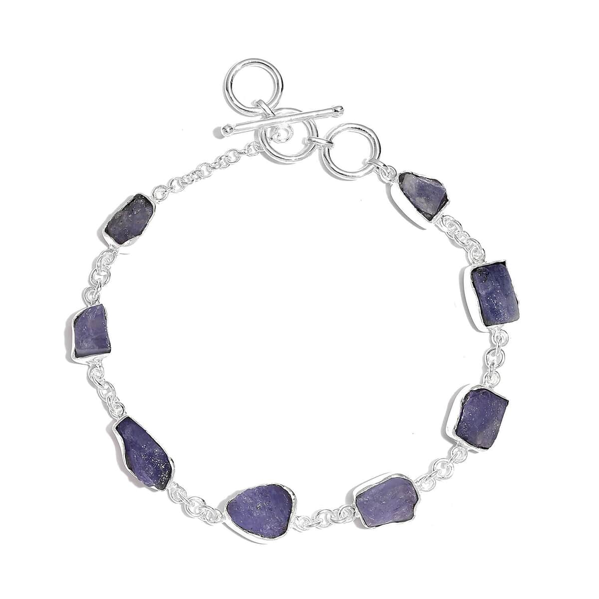 Artisan Crafted Rough Cut Tanzanite Toggle Clasp Bracelet in Sterling Silver (7.25-8In) 19.20 ctw image number 0