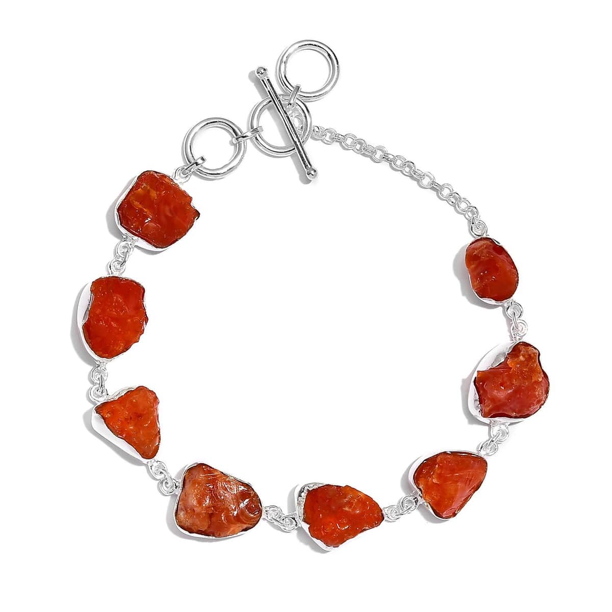 Artisan Crafted Rough Cut Fire Opal Toggle Clasp Bracelet in Sterling Silver (7.25-8In) 24.40 ctw image number 0