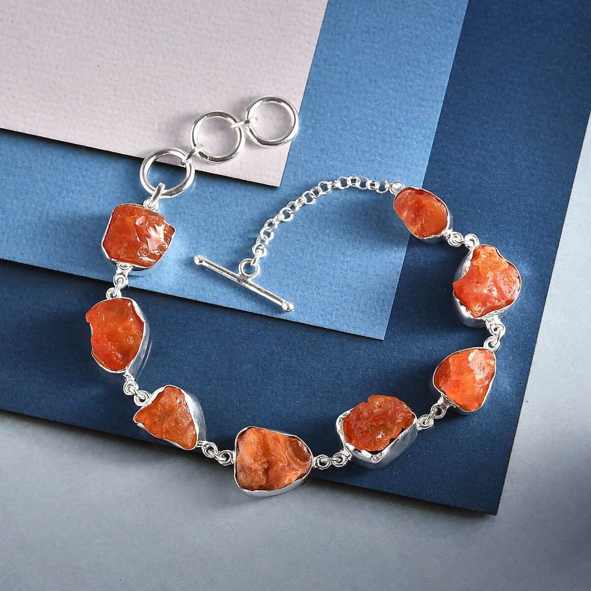 Artisan Crafted Rough Cut Fire Opal Toggle Clasp Bracelet in Sterling Silver (7.25-8In) 24.40 ctw image number 1