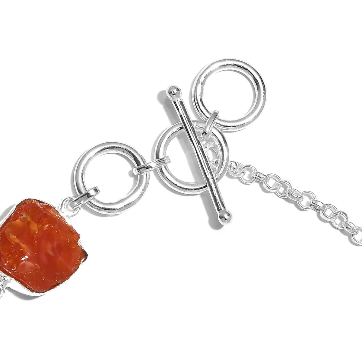 Artisan Crafted Rough Cut Fire Opal Toggle Clasp Bracelet in Sterling Silver (7.25-8In) 24.40 ctw image number 3