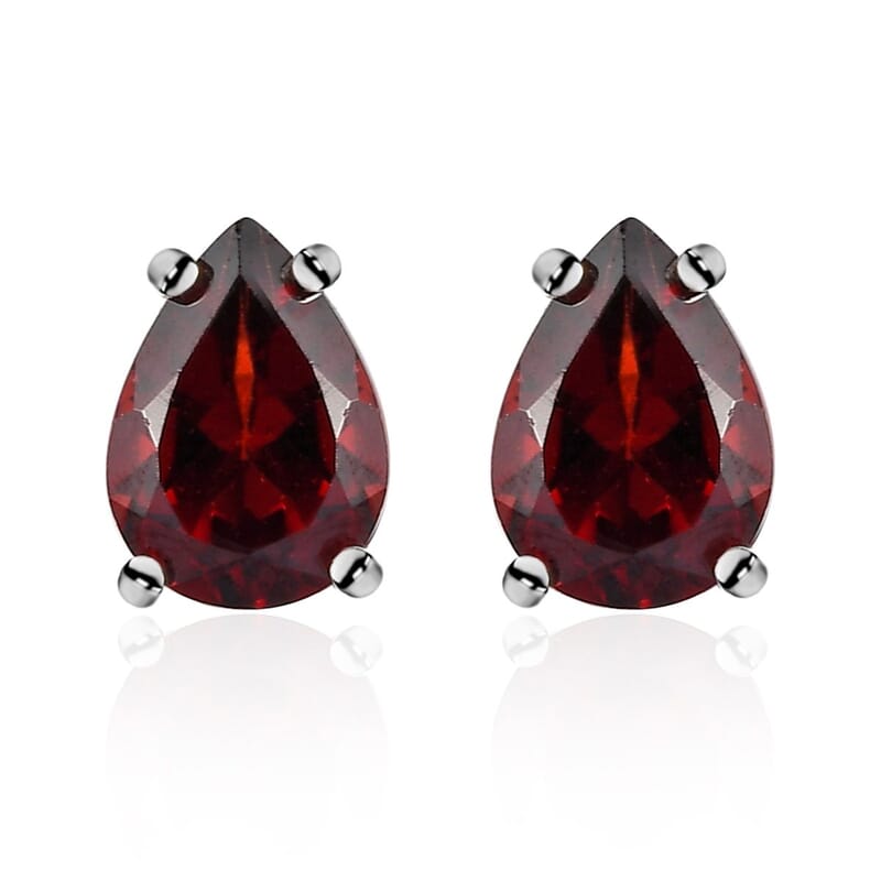 Mozambique Garnet Solitaire Stud Earrings in Sterling Silver 1.65 ctw