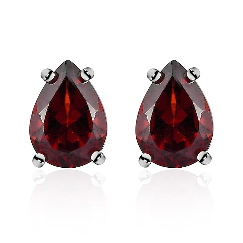 Mozambique Garnet Solitaire Stud Earrings in Sterling Silver 1.65 ctw