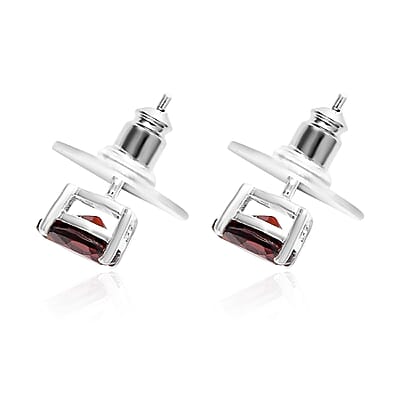 Mozambique Garnet Solitaire Stud Earrings in Sterling Silver 1.65 ctw