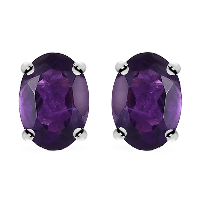 Amethyst Solitaire Stud Earrings in Sterling Silver 0.80 ctw