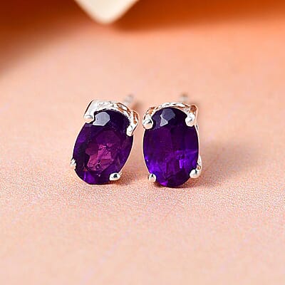 Amethyst Solitaire Stud Earrings in Sterling Silver 0.80 ctw