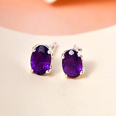 Amethyst Solitaire Stud Earrings in Sterling Silver 0.80 ctw