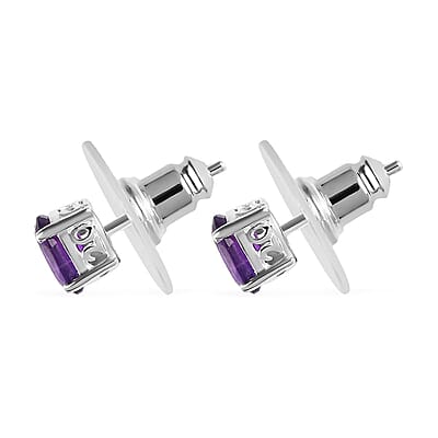 Amethyst Solitaire Stud Earrings in Sterling Silver 0.80 ctw