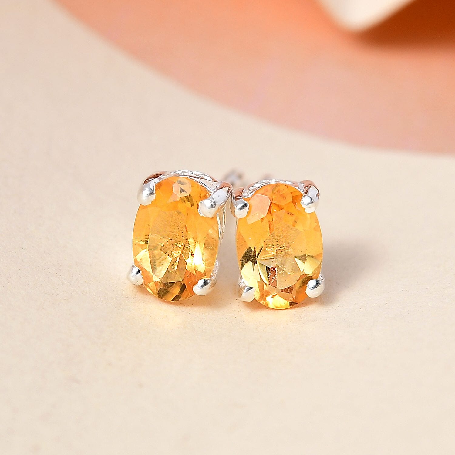 Brazilian Citrine Solitaire Stud Earrings in Sterling Silver 0.85 ctw