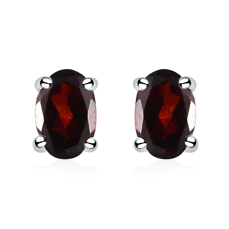 Mozambique Garnet Solitaire Stud Earrings in Sterling Silver 1.15 ctw