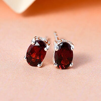 Mozambique Garnet Solitaire Stud Earrings in Sterling Silver 1.15 ctw