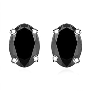 Thai Black Spinel Solitaire Stud Earrings in Sterling Silver 1.10 ctw