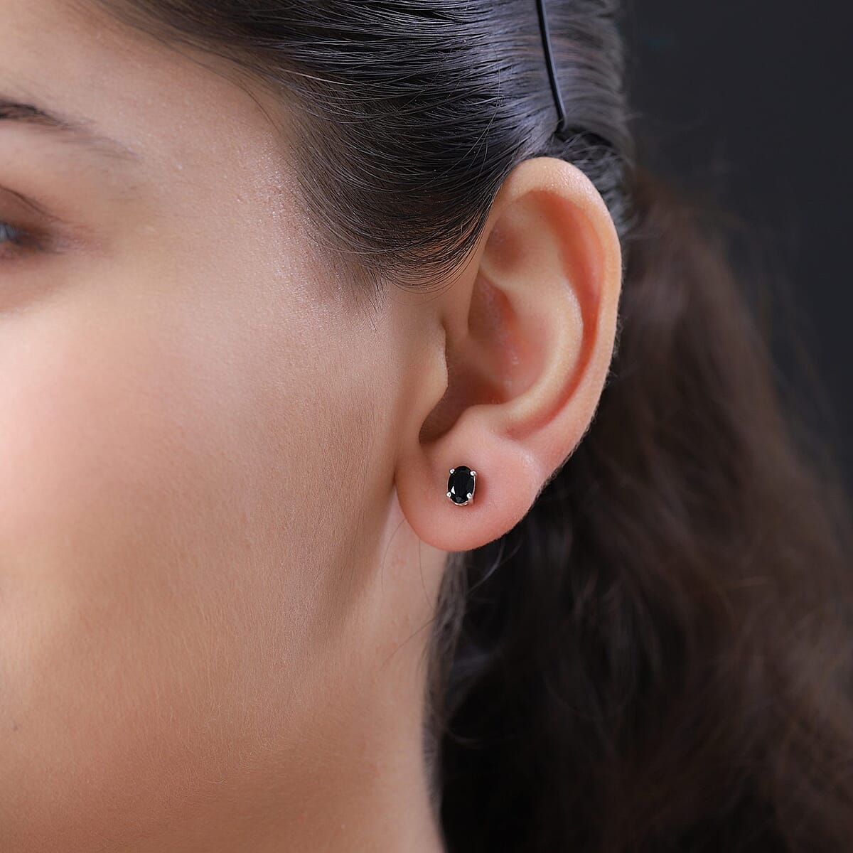 Thai Black Spinel Solitaire Stud Earrings in Sterling Silver 1.10 ctw image number 1