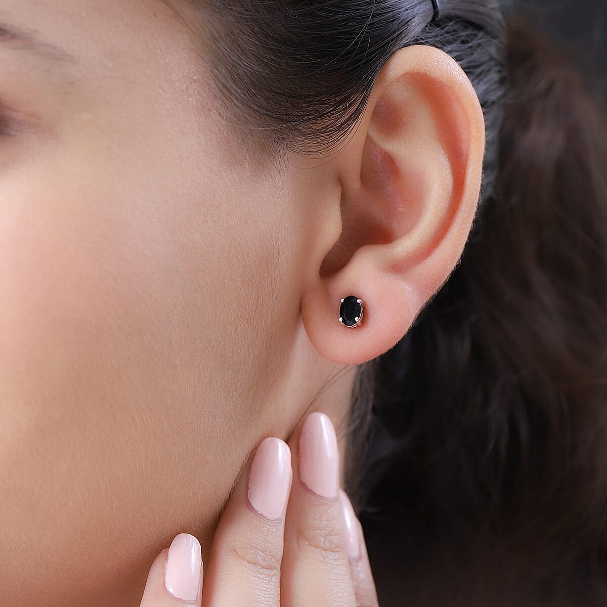 Thai Black Spinel Solitaire Stud Earrings in Sterling Silver 1.10 ctw image number 2
