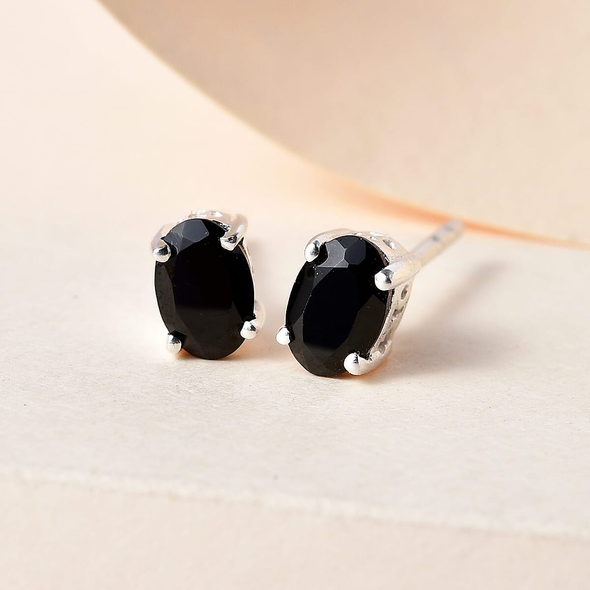 Thai Black Spinel Solitaire Stud Earrings in Sterling Silver 1.10 ctw image number 3