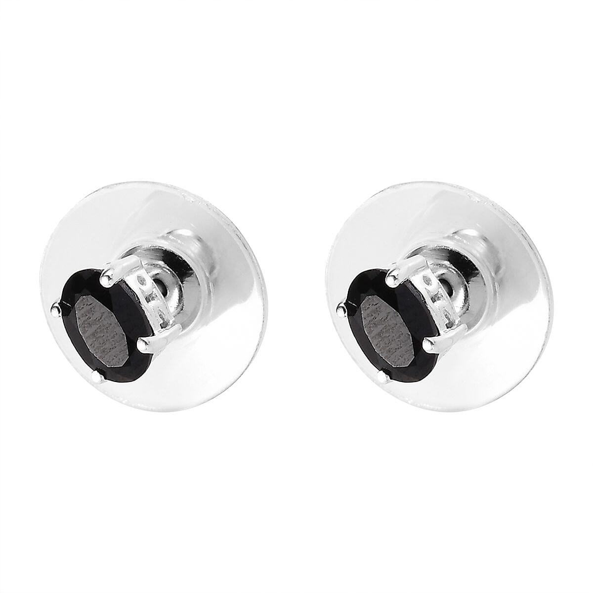 Thai Black Spinel Solitaire Stud Earrings in Sterling Silver 1.10 ctw image number 5