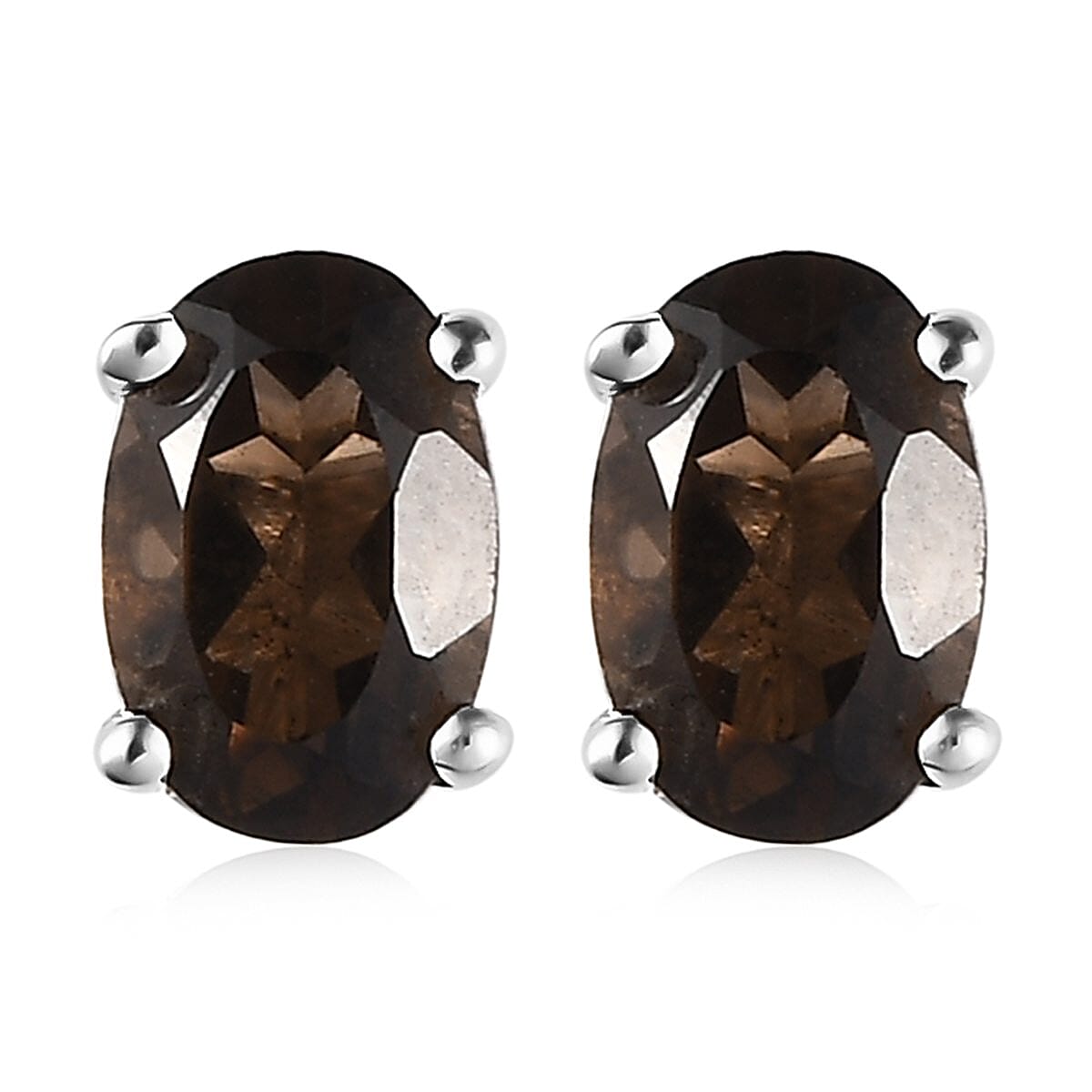 Brazilian Smoky Quartz Solitaire Stud Earrings in Sterling Silver 0.85 ctw
