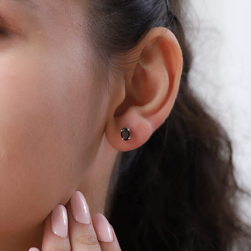 Brazilian Smoky Quartz Solitaire Stud Earrings in Sterling Silver 0.85 ctw