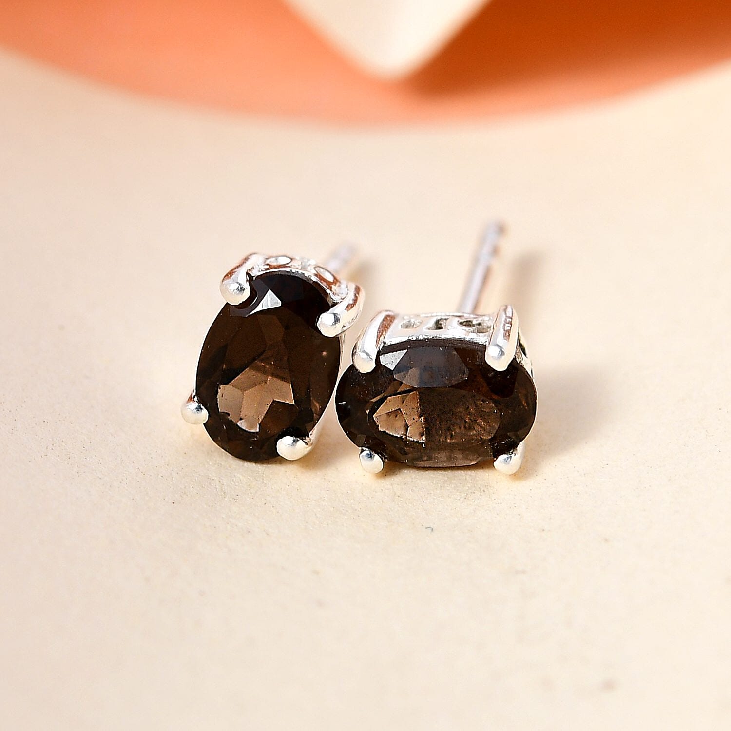 Brazilian Smoky Quartz Solitaire Stud Earrings in Sterling Silver 0.85 ctw