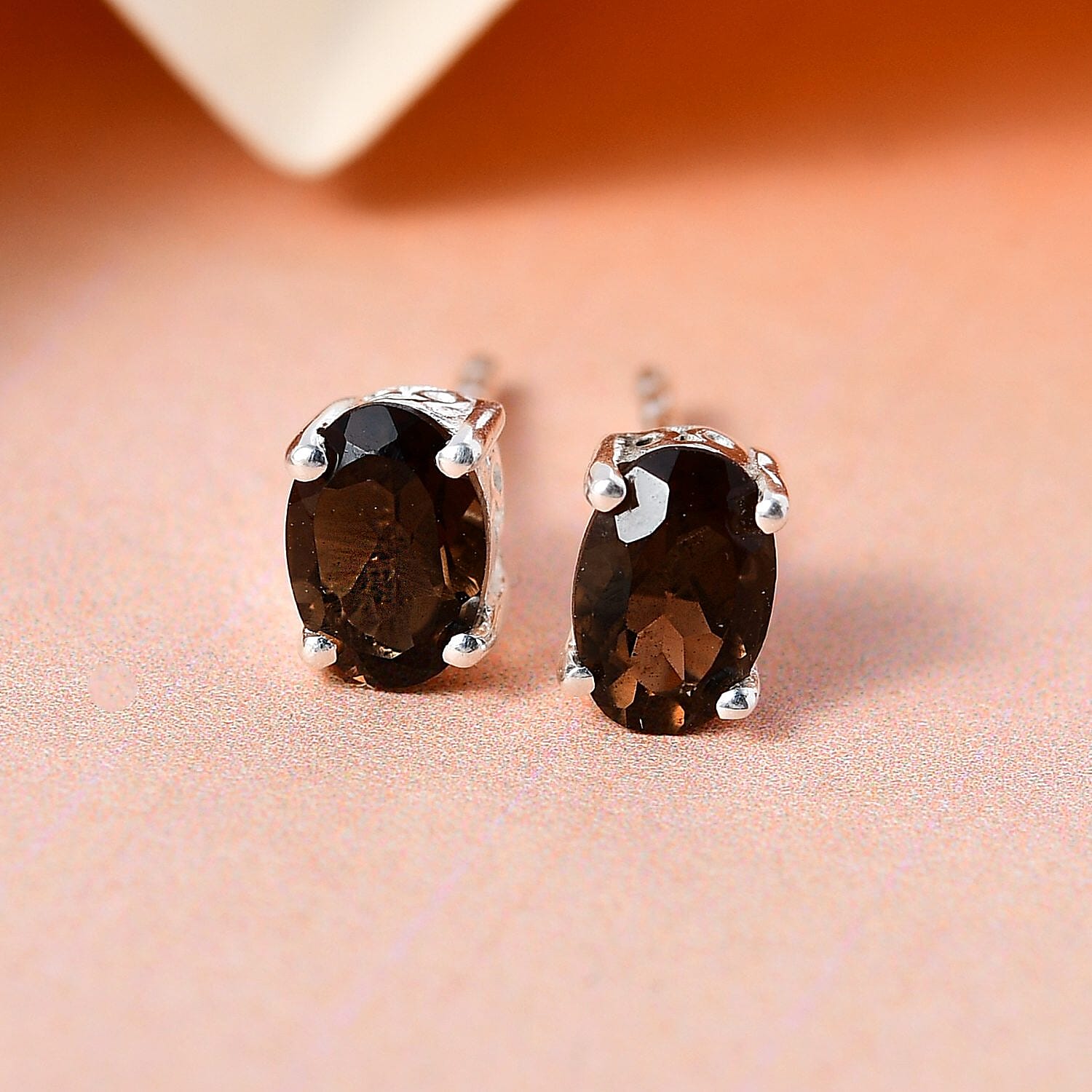 Brazilian Smoky Quartz Solitaire Stud Earrings in Sterling Silver 0.85 ctw