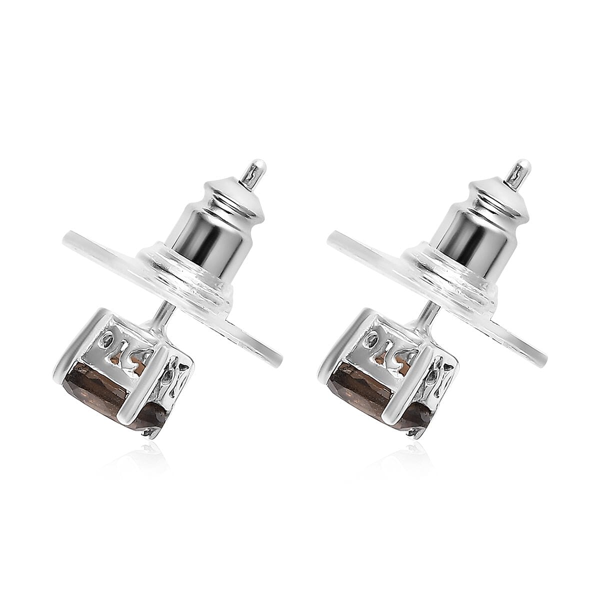 Brazilian Smoky Quartz Solitaire Stud Earrings in Sterling Silver 0.85 ctw