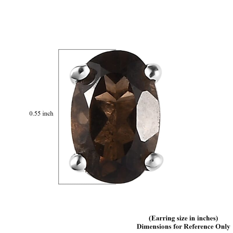 Brazilian Smoky Quartz Solitaire Stud Earrings in Sterling Silver 0.85 ctw