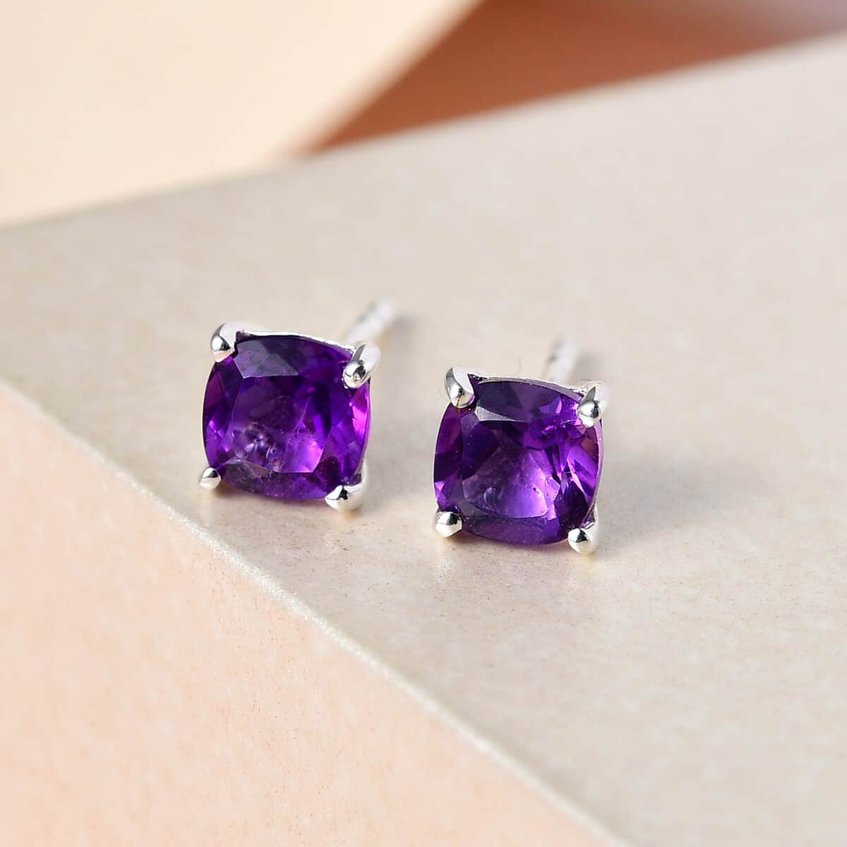 Amethyst Solitaire Stud Earrings in Sterling Silver 1.00 ctw image number 3