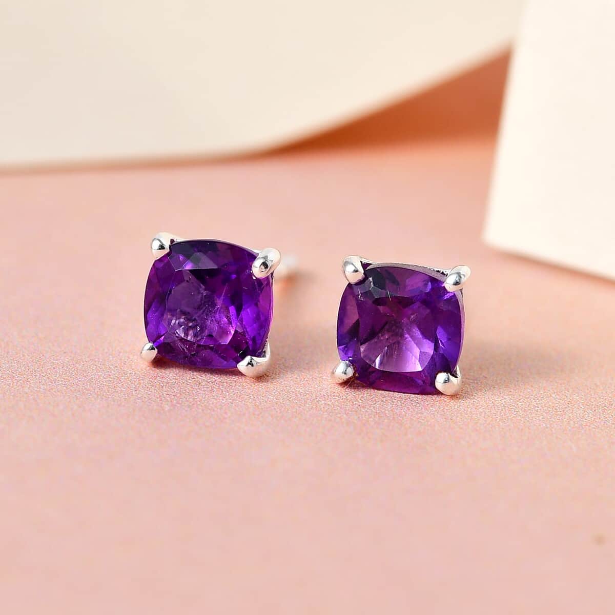 Amethyst Solitaire Stud Earrings in Sterling Silver 1.00 ctw image number 4