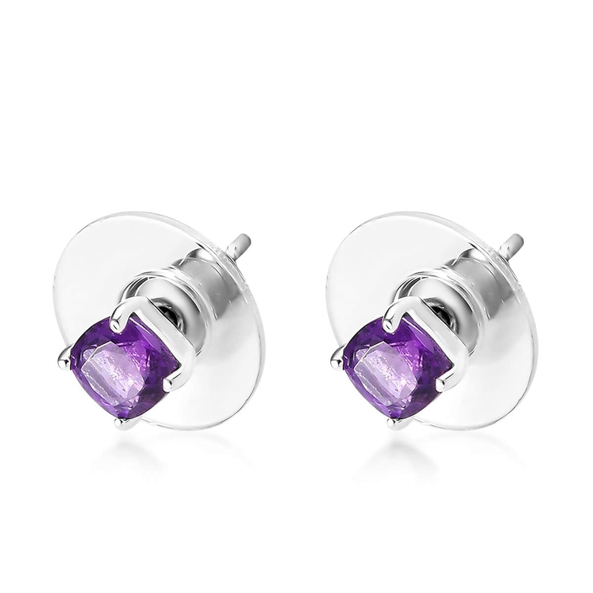 Amethyst Solitaire Stud Earrings in Sterling Silver 1.00 ctw image number 5