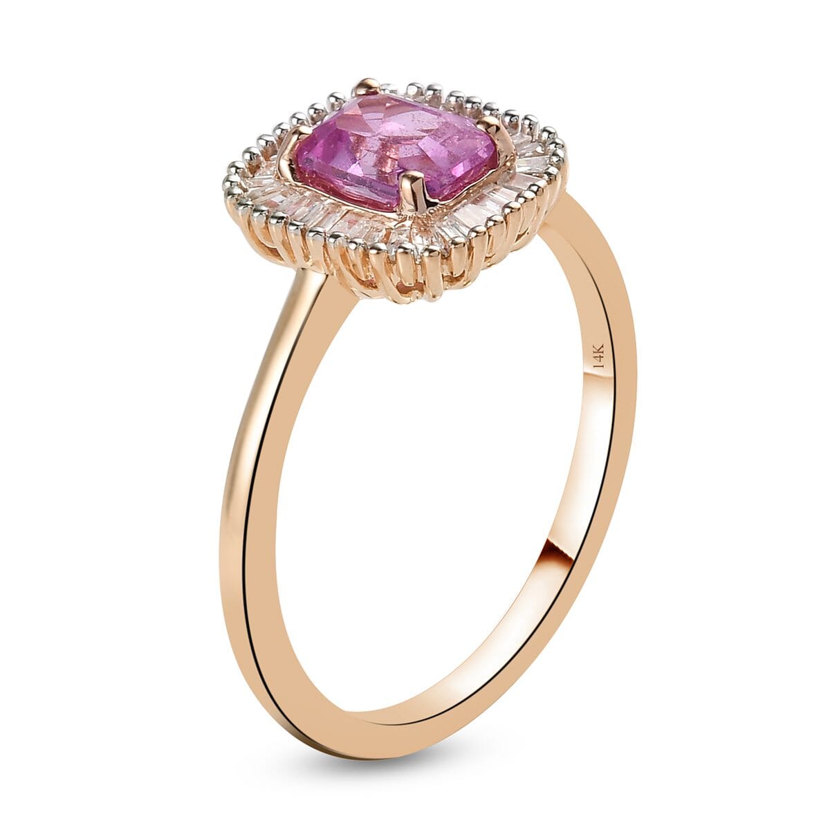 Doorbuster LUXORO 10K Rose Gold AAA Madagascar Pink Sapphire and G-H I3 Diamond Halo Ring (Size 9.0) 2.35 Grams 1.10 ctw image number 3