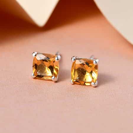 Brazilian Citrine Solitaire Stud Earrings in Sterling Silver 1.25 ctw image number 3