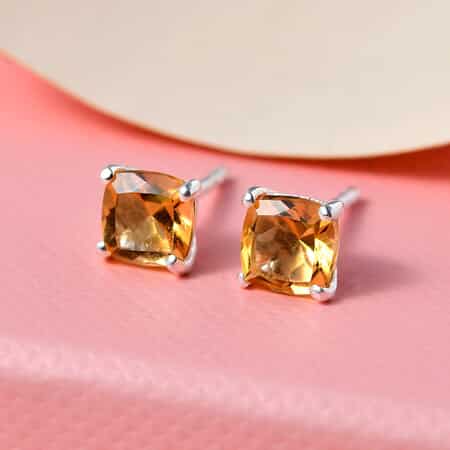 Brazilian Citrine Solitaire Stud Earrings in Sterling Silver 1.25 ctw image number 4