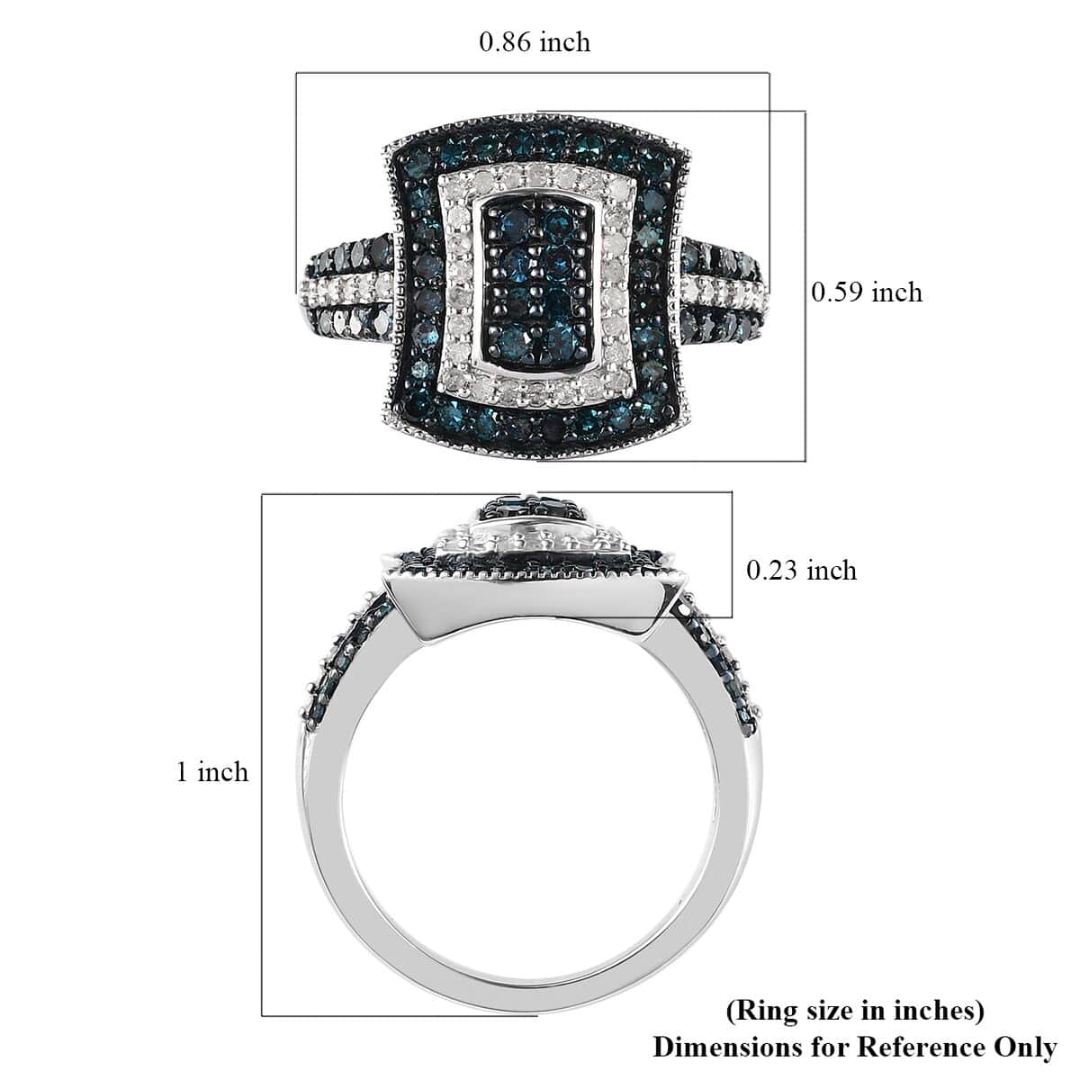 TLV Blue Diamond (IR), Diamond Cluster Ring in Platinum Over Sterling Silver (Size 8.0) 1.00 ctw image number 5