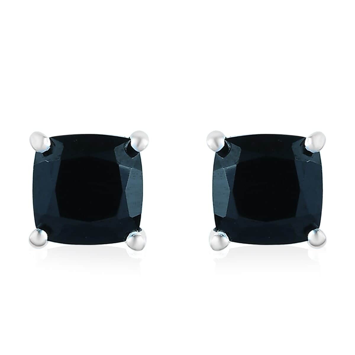 Thai Black Spinel Solitaire Stud Earrings in Sterling Silver 1.75 ctw image number 0