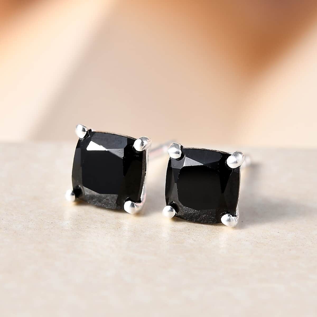 Thai Black Spinel Solitaire Stud Earrings in Sterling Silver 1.75 ctw image number 3