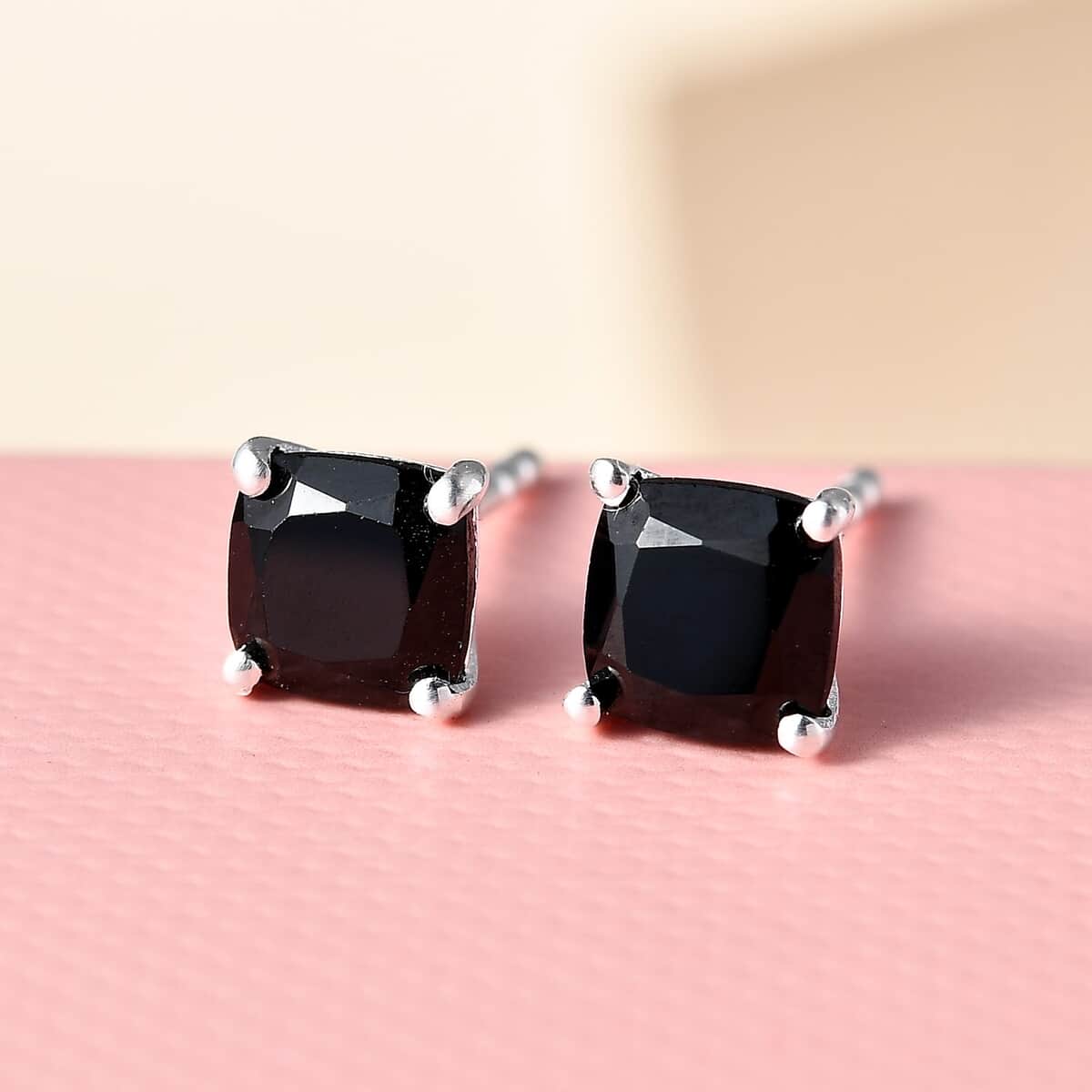Thai Black Spinel Solitaire Stud Earrings in Sterling Silver 1.75 ctw image number 4