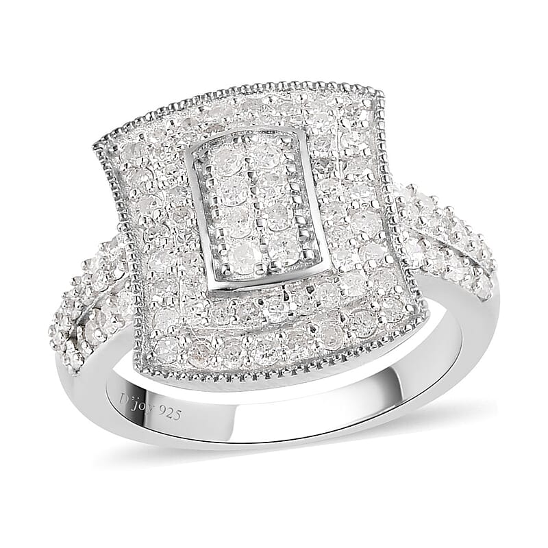 Natural Diamond Cluster Ring in Platinum Over Sterling Silver (Size 7.0) 1.00 ctw