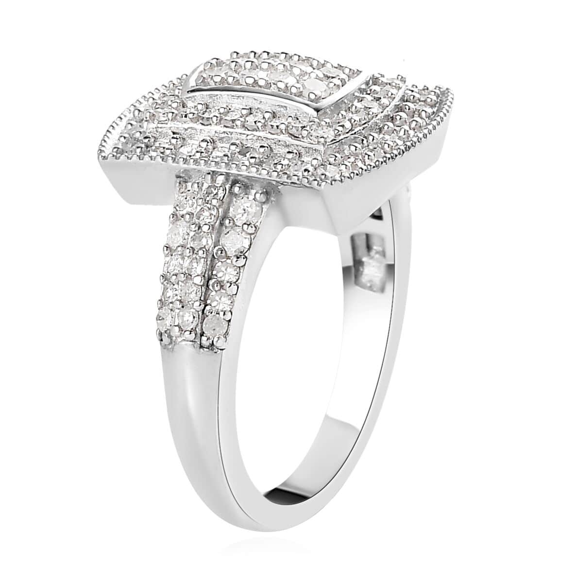 Natural Diamond Cluster Ring in Platinum Over Sterling Silver (Size 7.0) 1.00 ctw image number 3